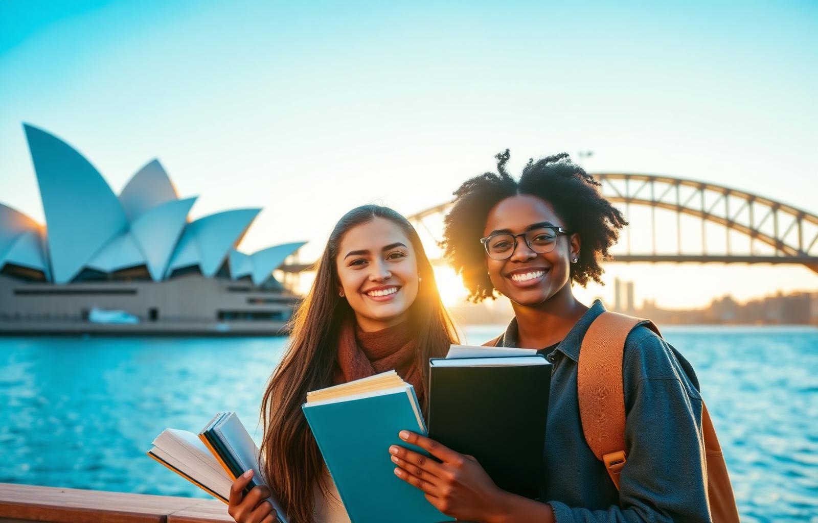 International students in front of the Sydney Opera House